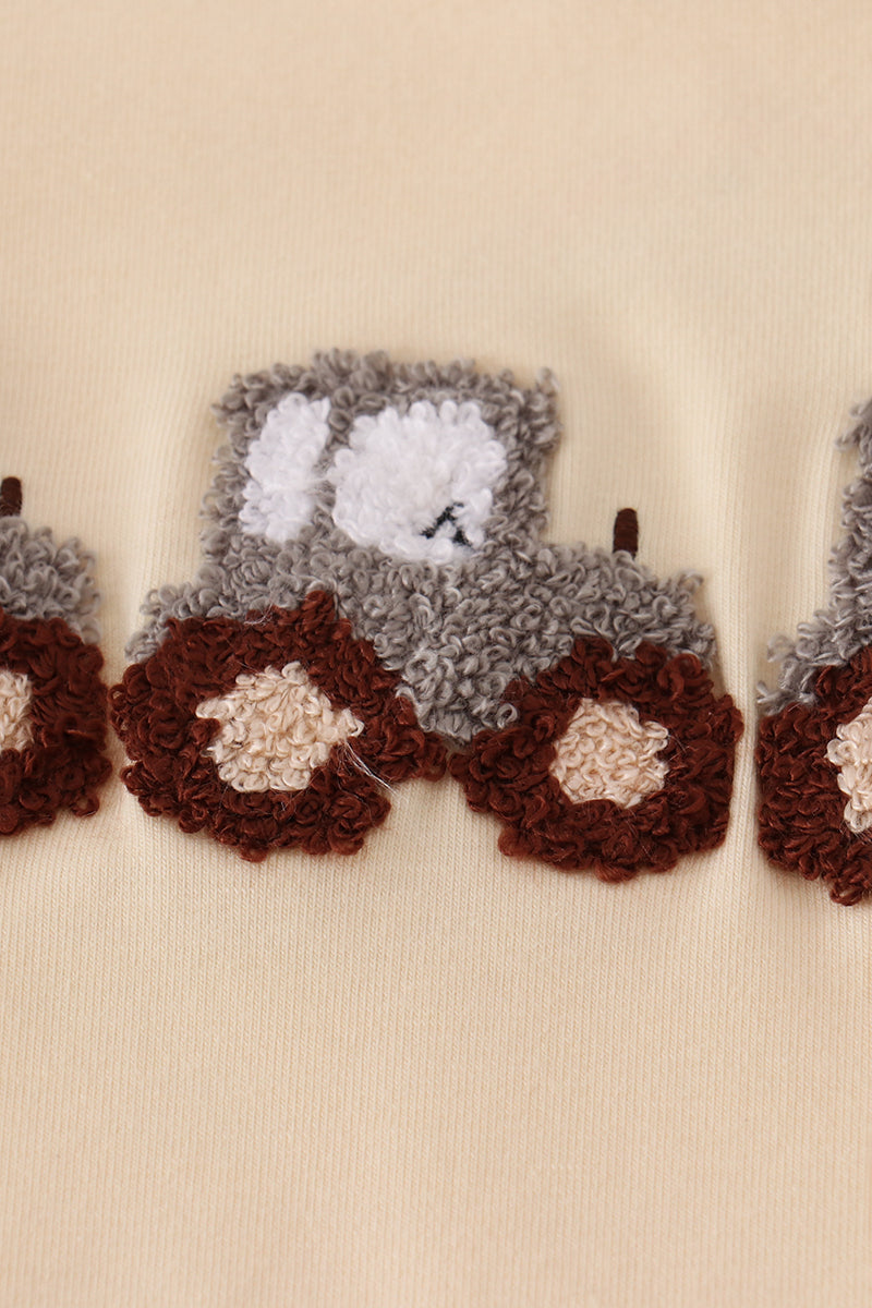 Yellow tractor french knot pants set