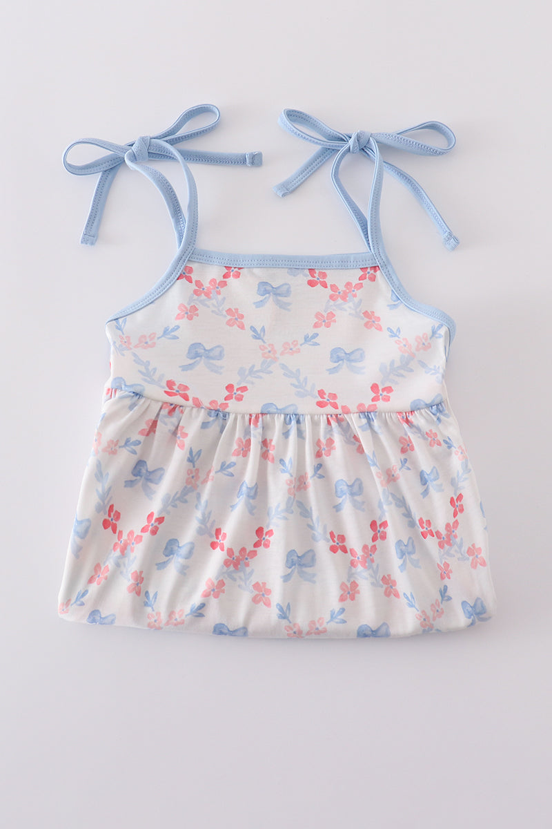 Blue bow lattice print set
