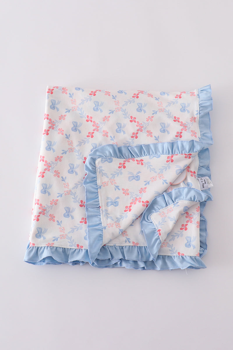 Blue bow lattice print  blanket