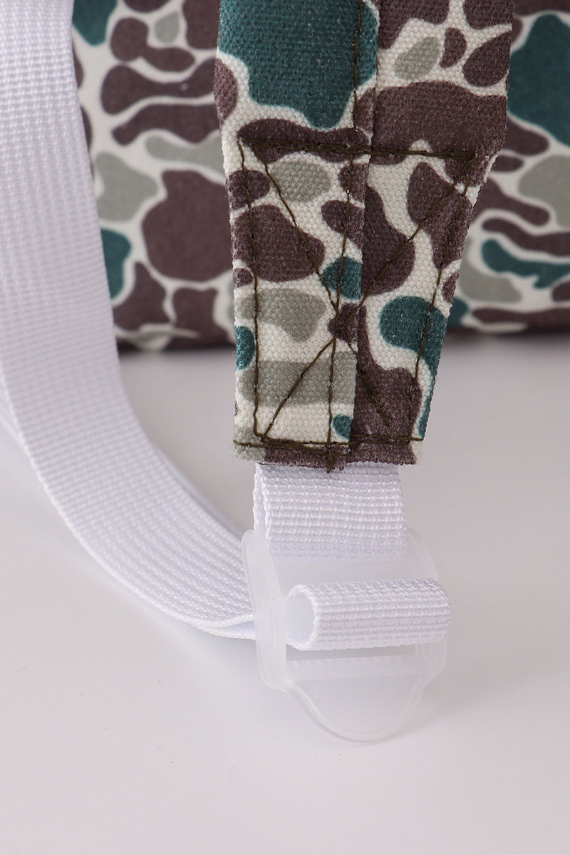 Camouflage fish embroidery canvas backpack