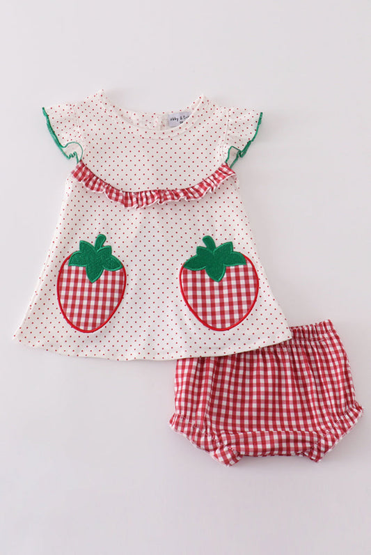 Strawberries Appliqué Girl Bloomer Set