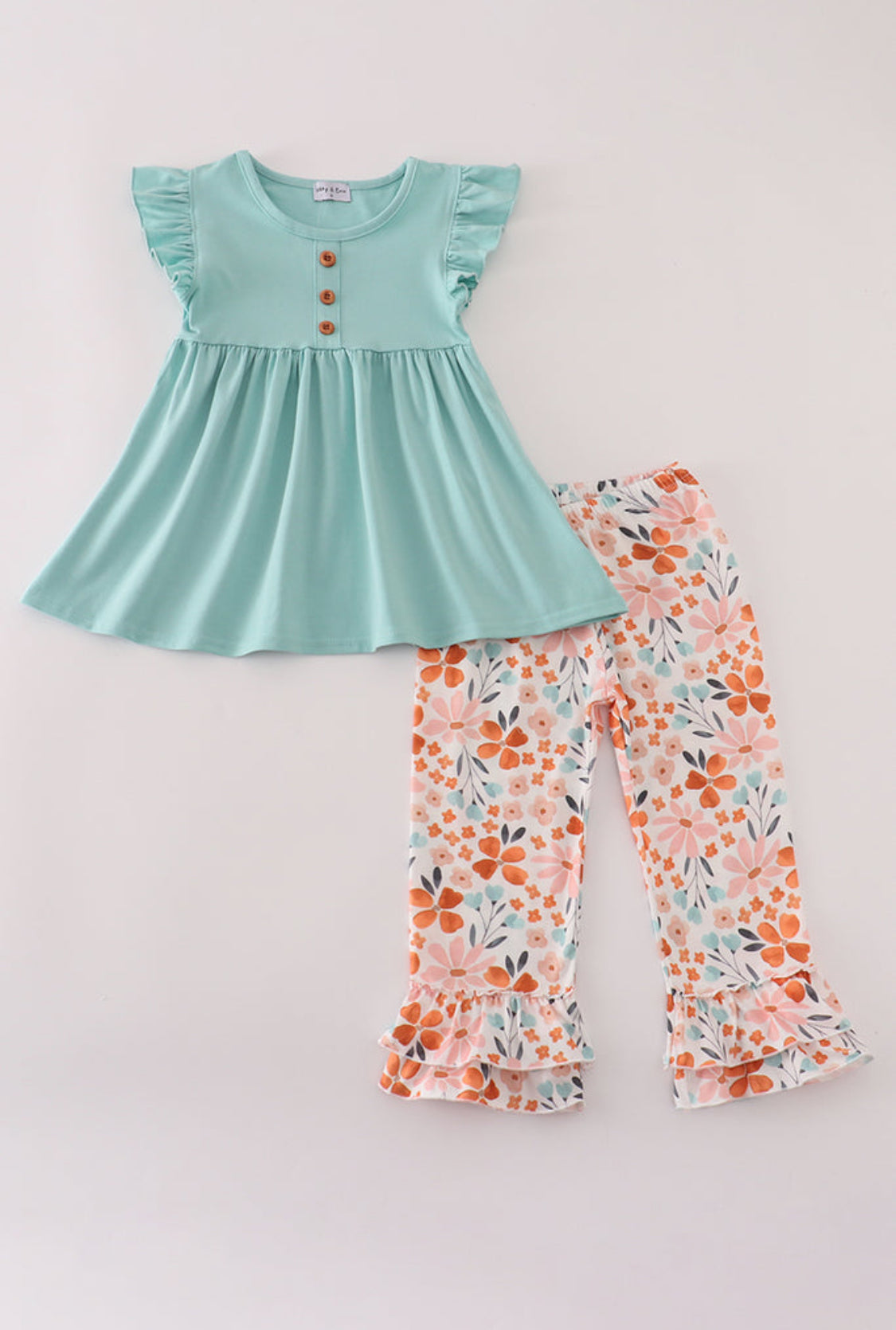 Sage Floral Ruffle Girl’s Pants Set