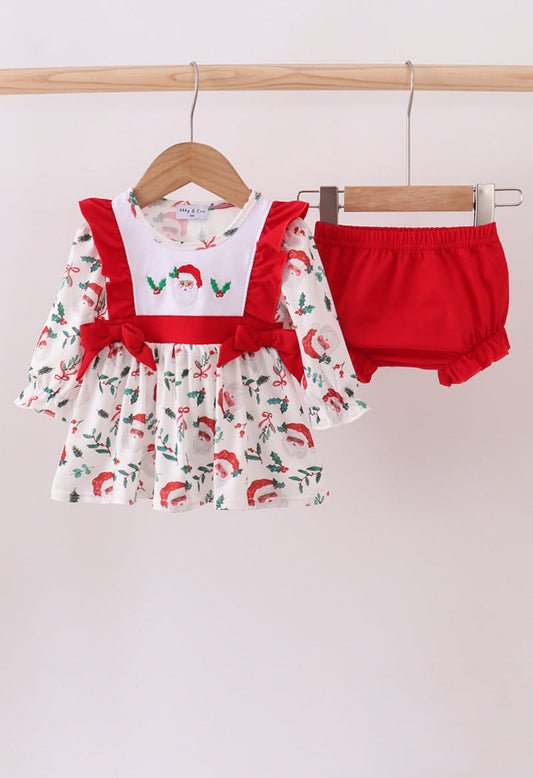 Red Santa Claus Embroidery Ruffle Girl’s Bloomer Set