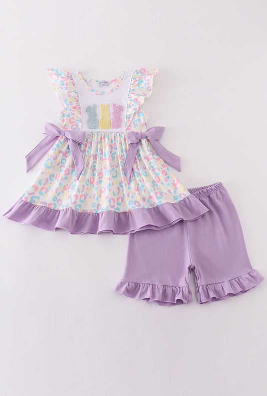Purple Easter Bunny French Knot Girl’s Short Set