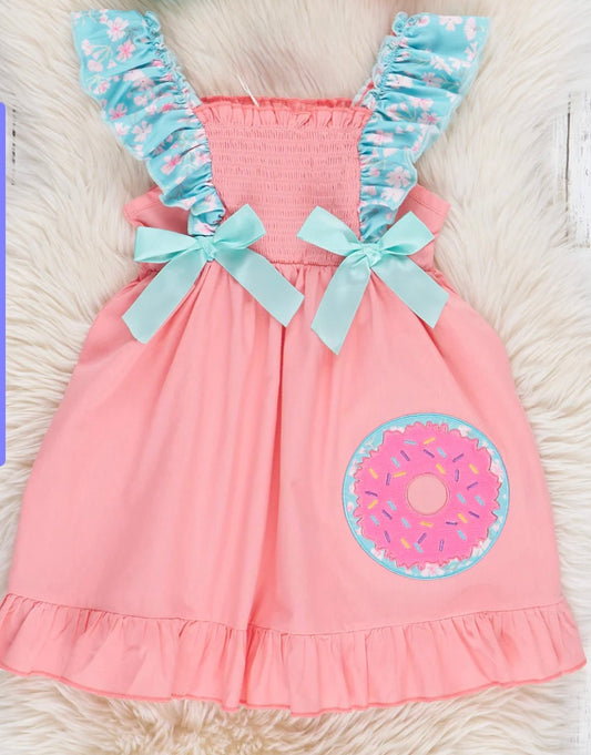 Embroidered Donut Smocked Ruffle Dress
