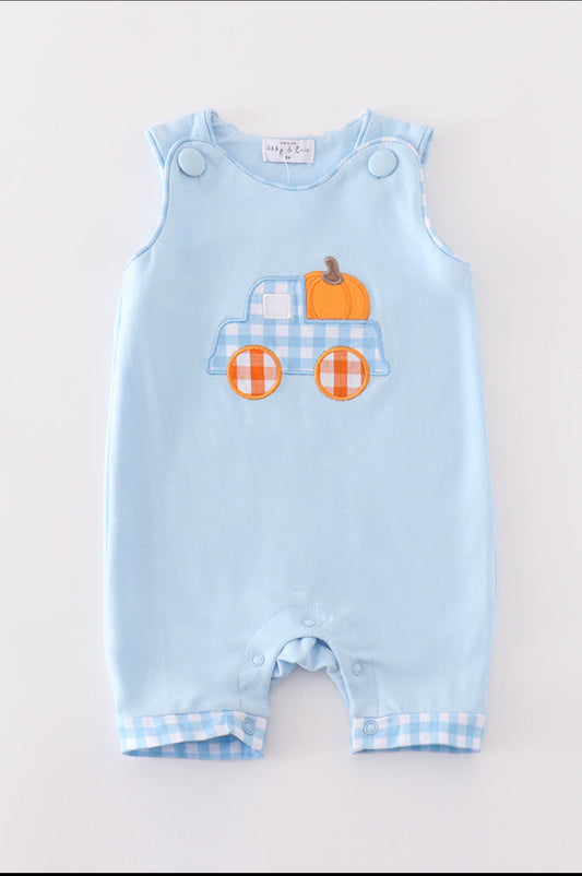 Blue Truck Pumpkin Embroidery Boy JonJon