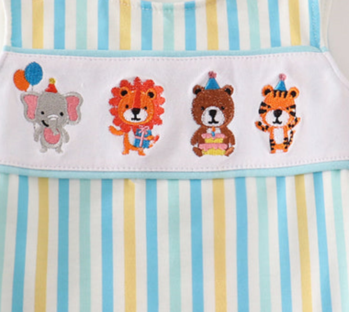 Blue Animals Birthday Embroidery Boy Bubble