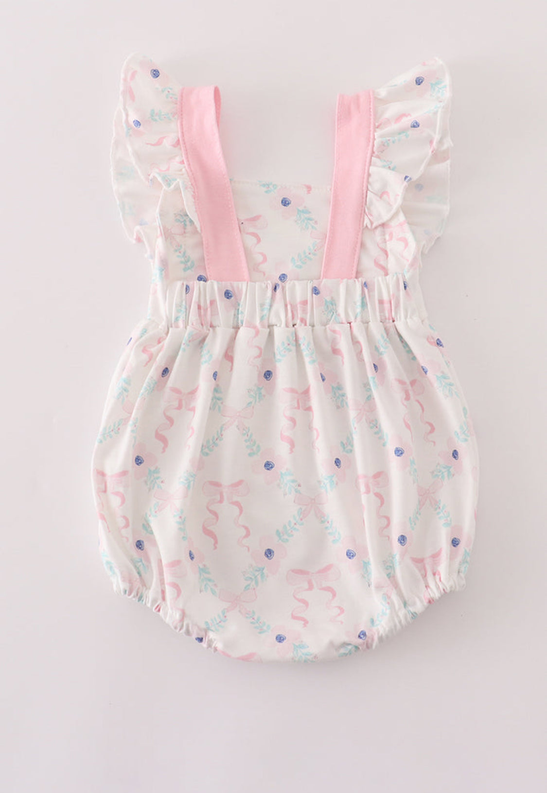 Pink Floral Bow Print Girl’s Ruffle Bubble