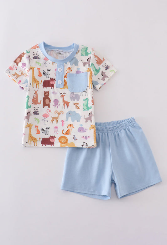 Blue Zoo Animal’s Print Boy Short Set