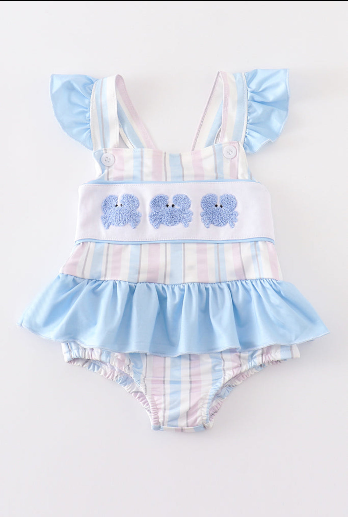 Crab French Knot Stripe Girl Swimsuit