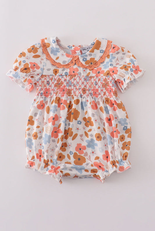 Floral Print Smocked Ruffle Bubble