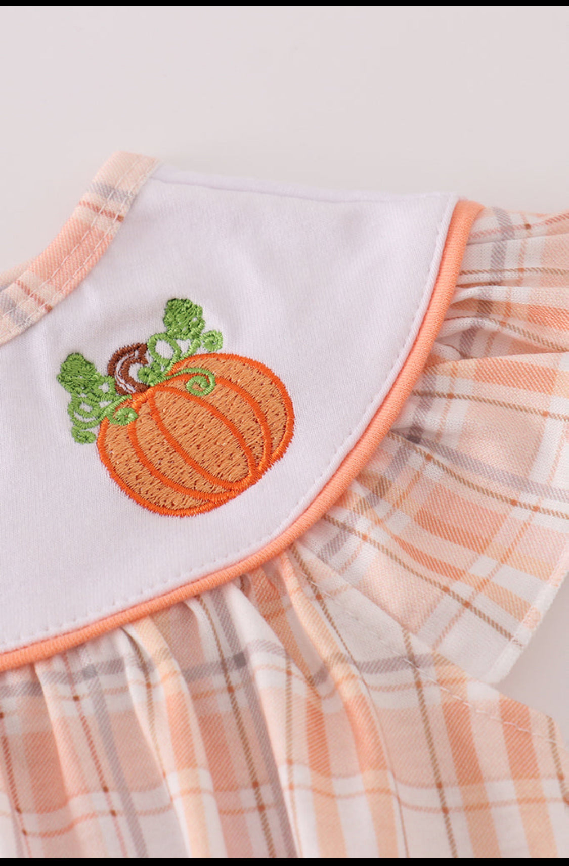 Orange Pumpkin Embroidery Plaid Girl’s Bubble
