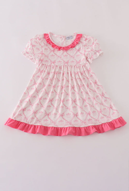 Pink Bow Tie Pumpkin Print Dress