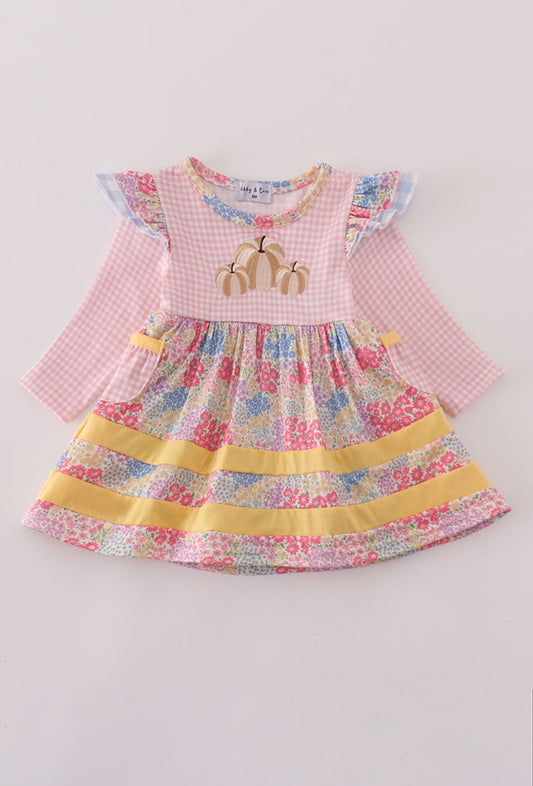 Pink Floral Pumpkin Embroidery Ruffle Girl’s Bubble