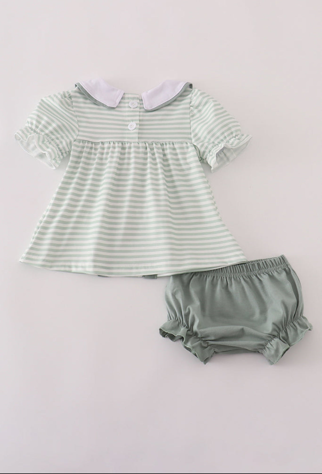 Sage Stripe French Knot Girl’s Bloomer Set