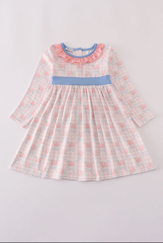 Pink Floral Print Ruffle Dress
