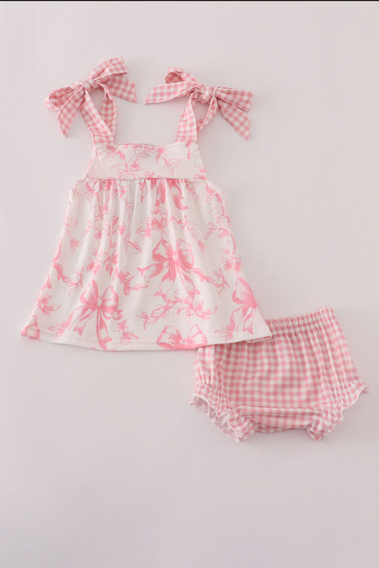Pink Bow Print girl’s Bloomer Set