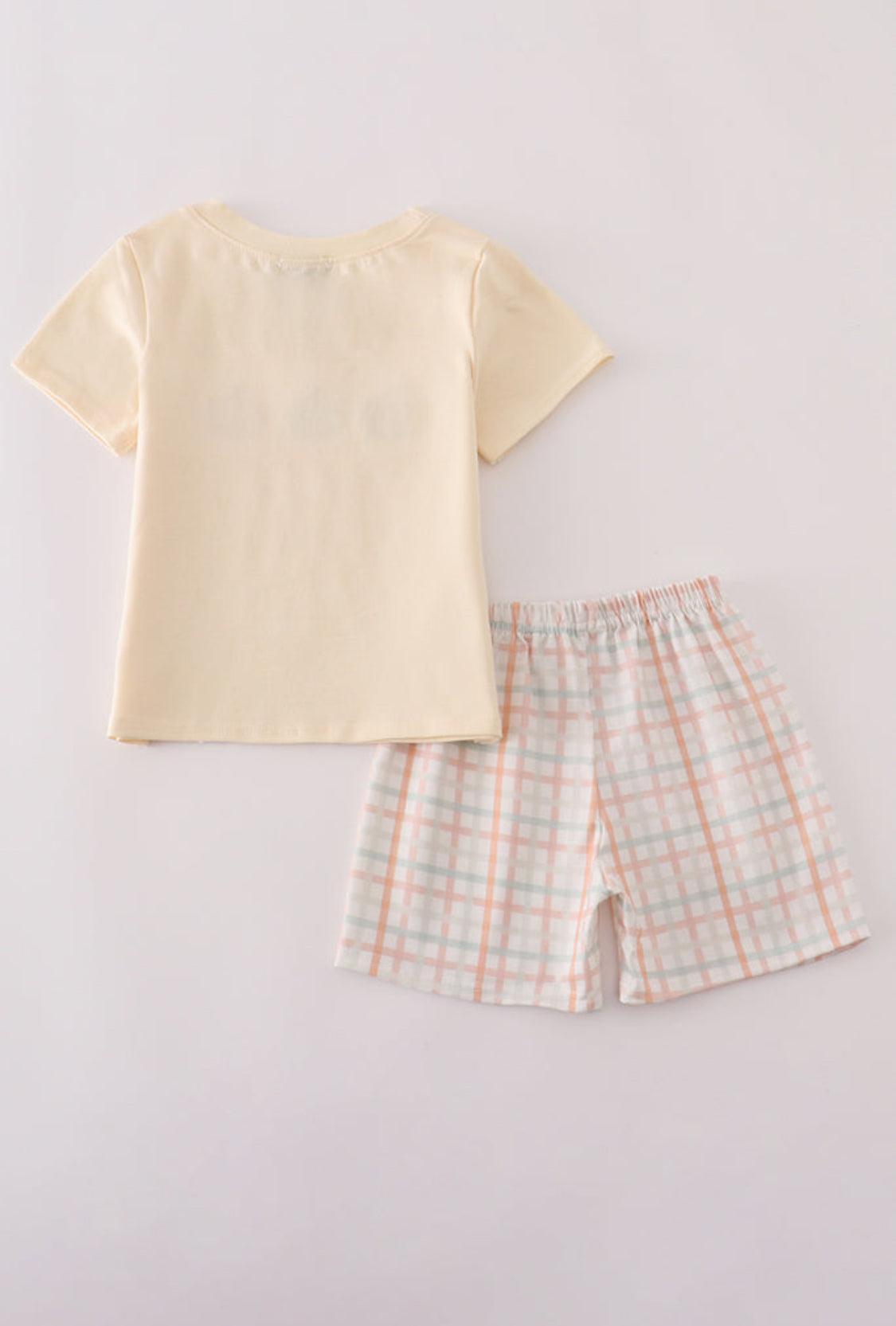 Neutral Plaid French Knot Boy’s Shorts Set
