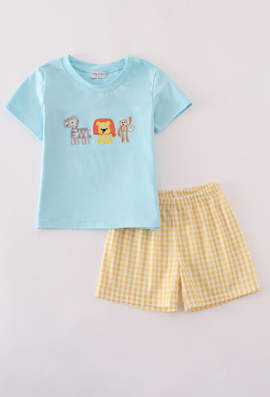 Blue Animals Appliqué Boy’s Short Set