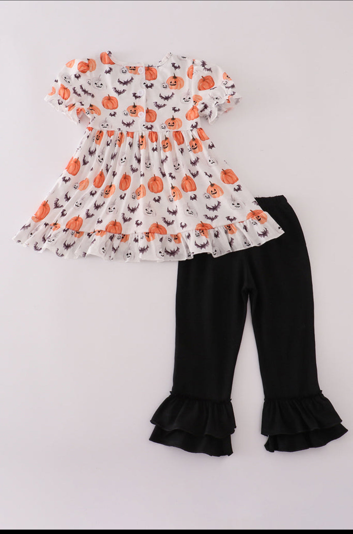 Black Pumpkin Print Ruffle Girl’s Pants Set
