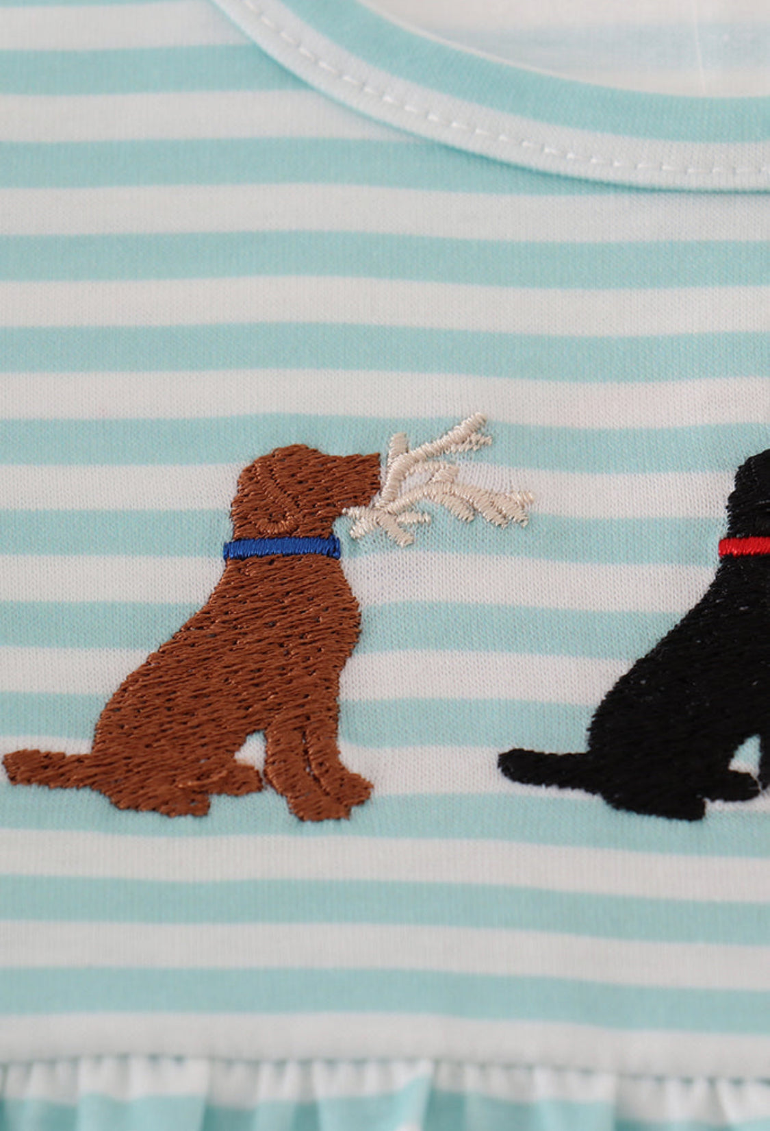 Green Stripe Puppy Hunting Embroidery Girl’s Bubble Hu