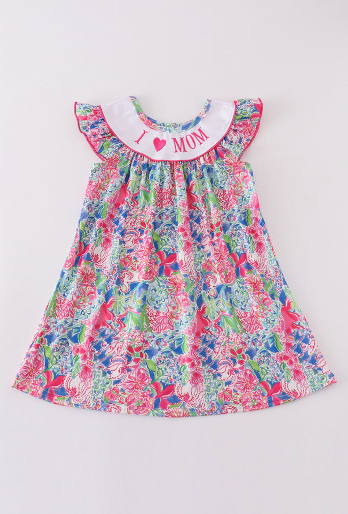 Garden Bloom I Love Mom Embroidery Girl’s Dress