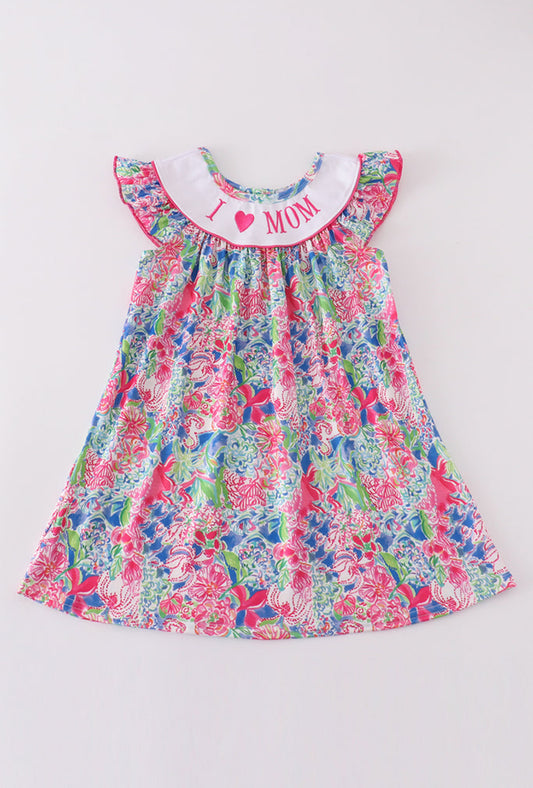 Garden Bloom I Love Mom Embroidery Girl’s Dress