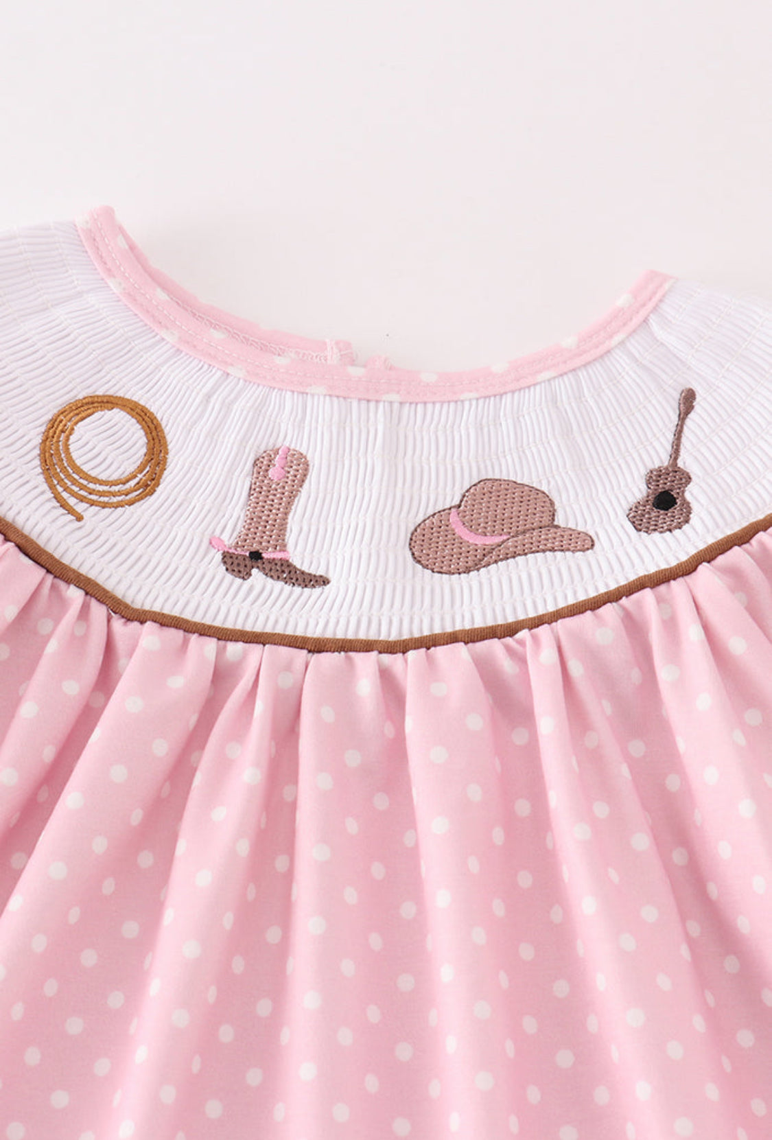 Pink Dot Smocked Western Embroidery Girl’s Pant Set