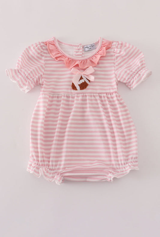 Pink Stripe Football French Knot Embroidery Girl Bubble