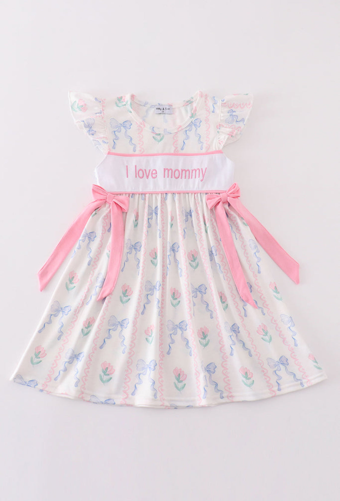Pink Bow I Love Mommy Embroidery Girl’s Dress