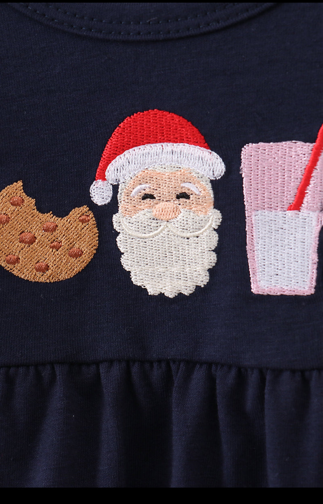 Navy Christmas Santa Cookie Milk Embroidery Ruffle Girl’s Bubble