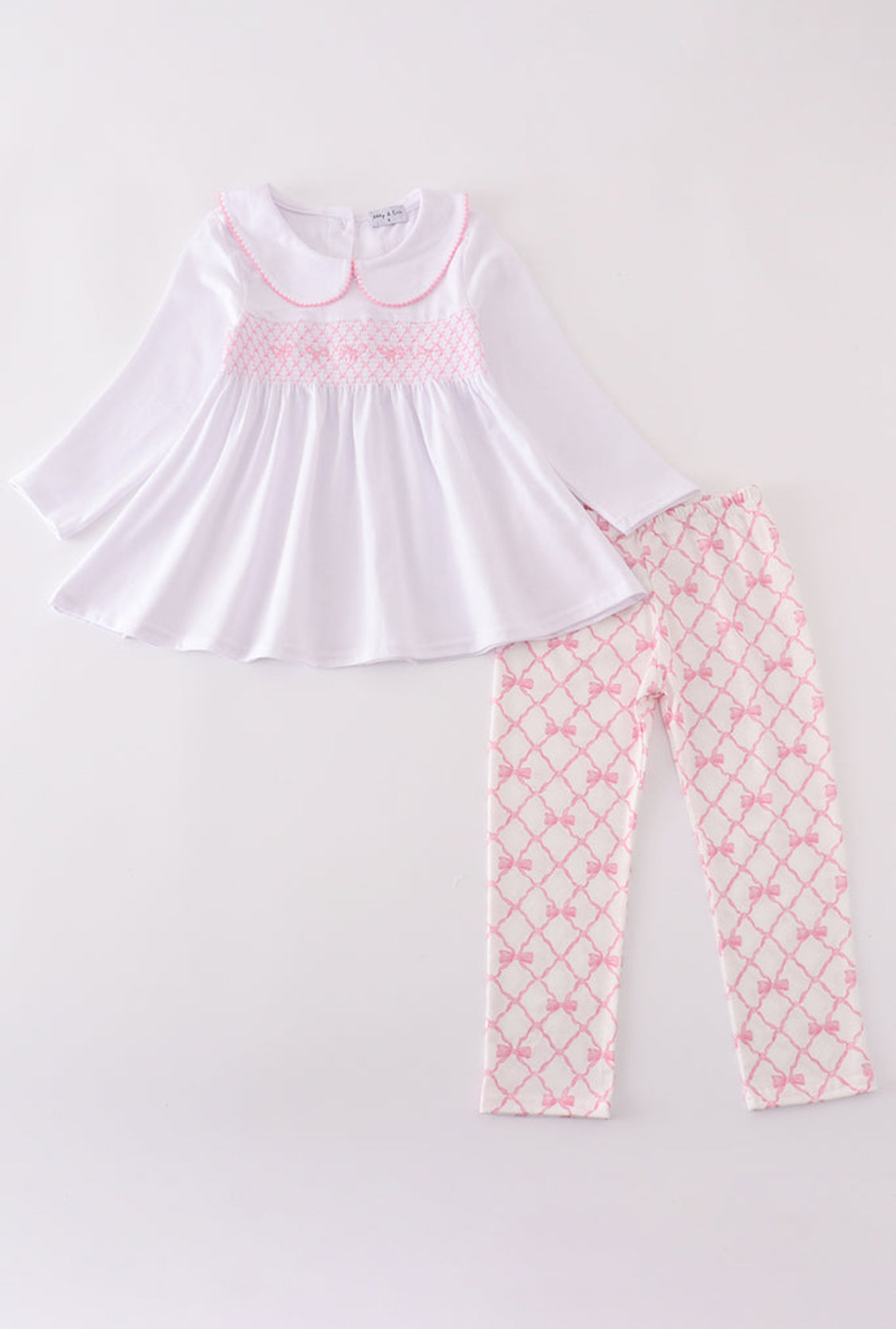 Pink Bow Smocked Girl’s Pants Set