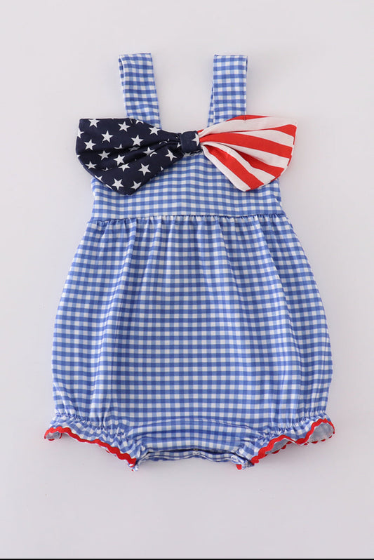 Blue Flag Bow Gingham Girl’s Bubble