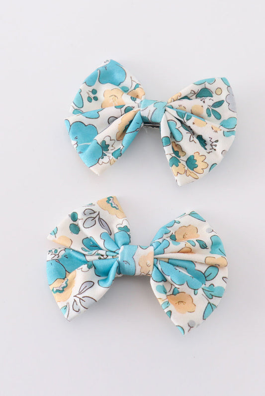 Blue Aqua meadow Girl Piggie Hair Bow