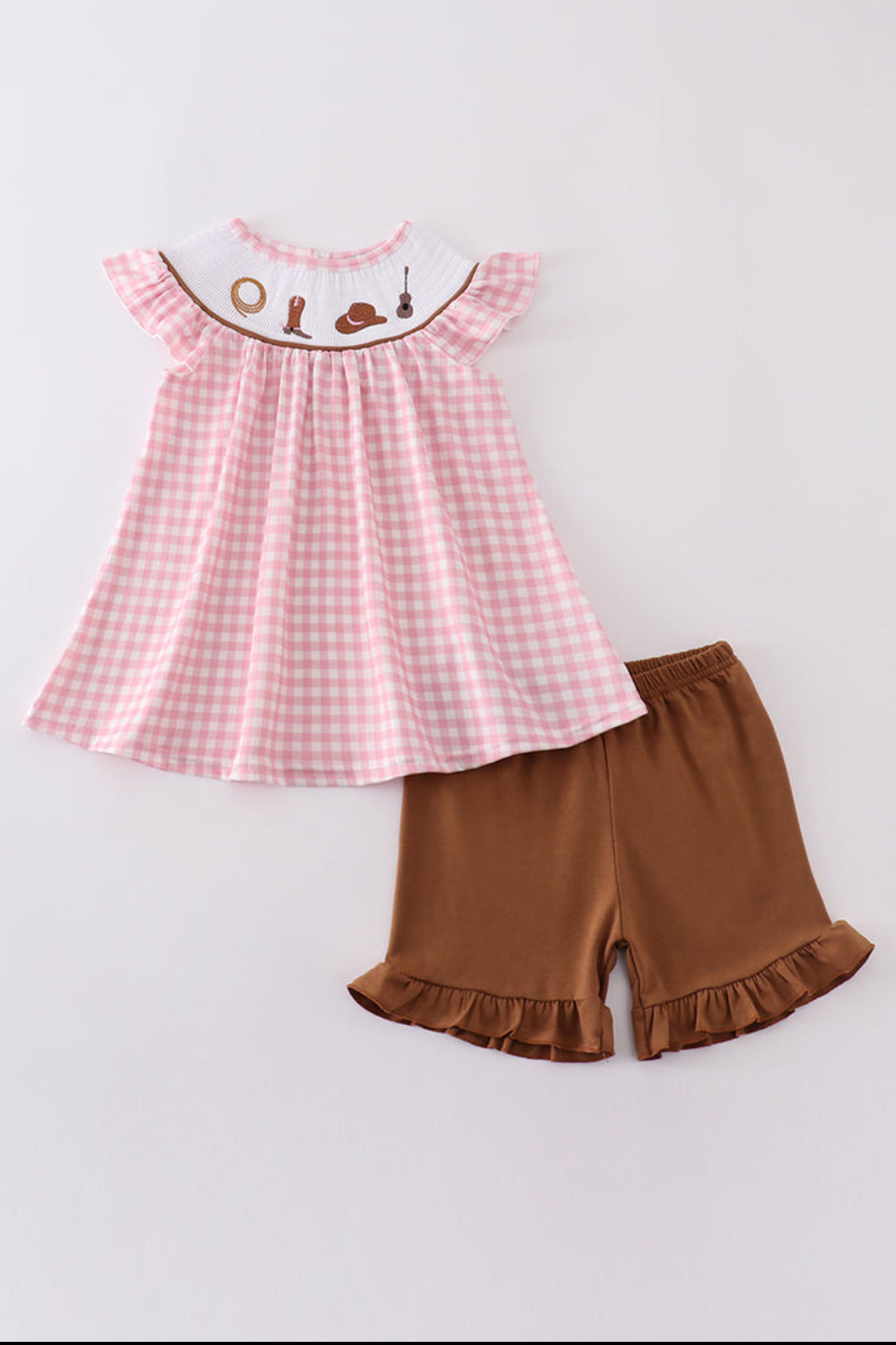 Pink Western Embroidery Smocked Girl Set