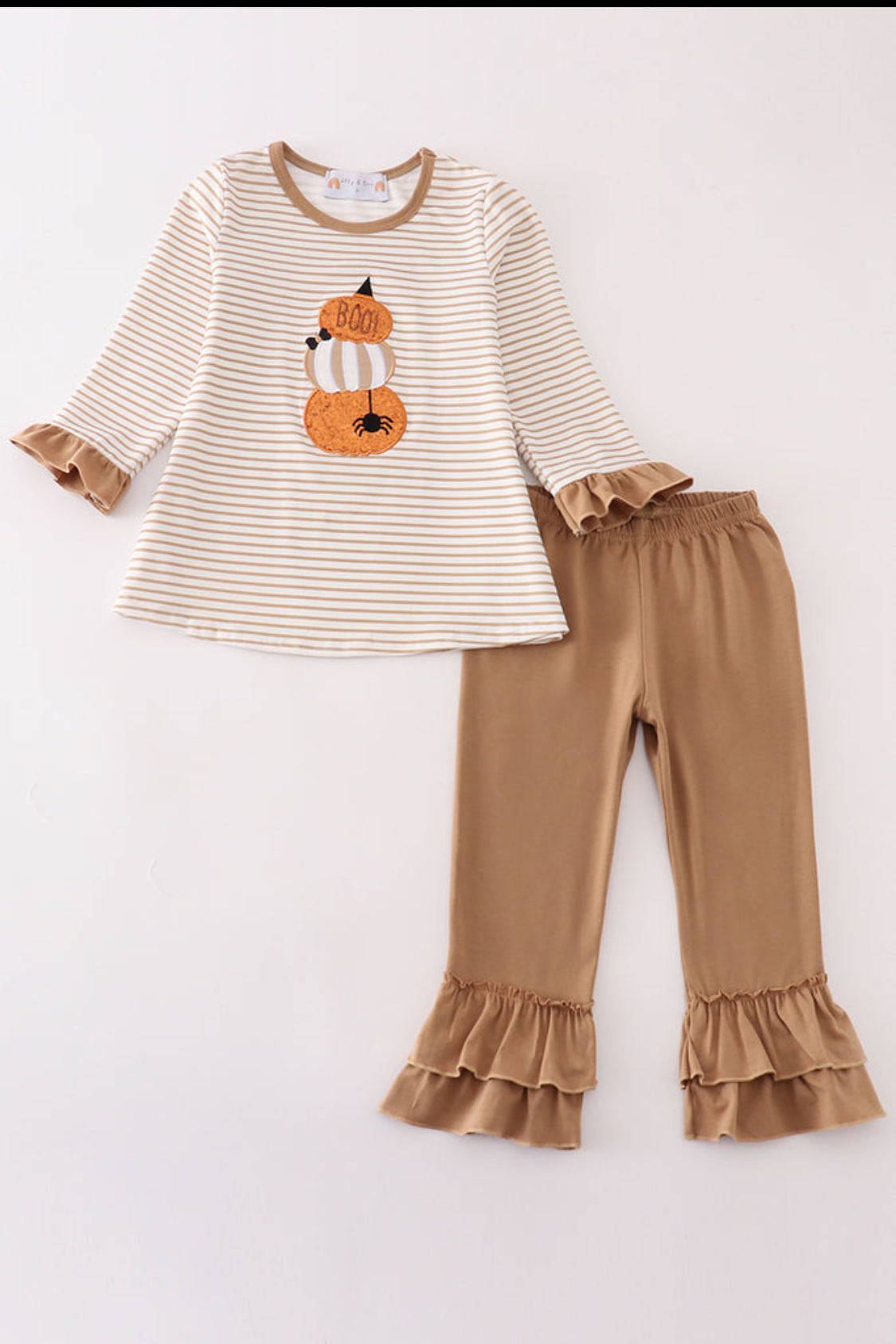 Khaki Stripe Pumpkin Glitter Girl’s Pants Set