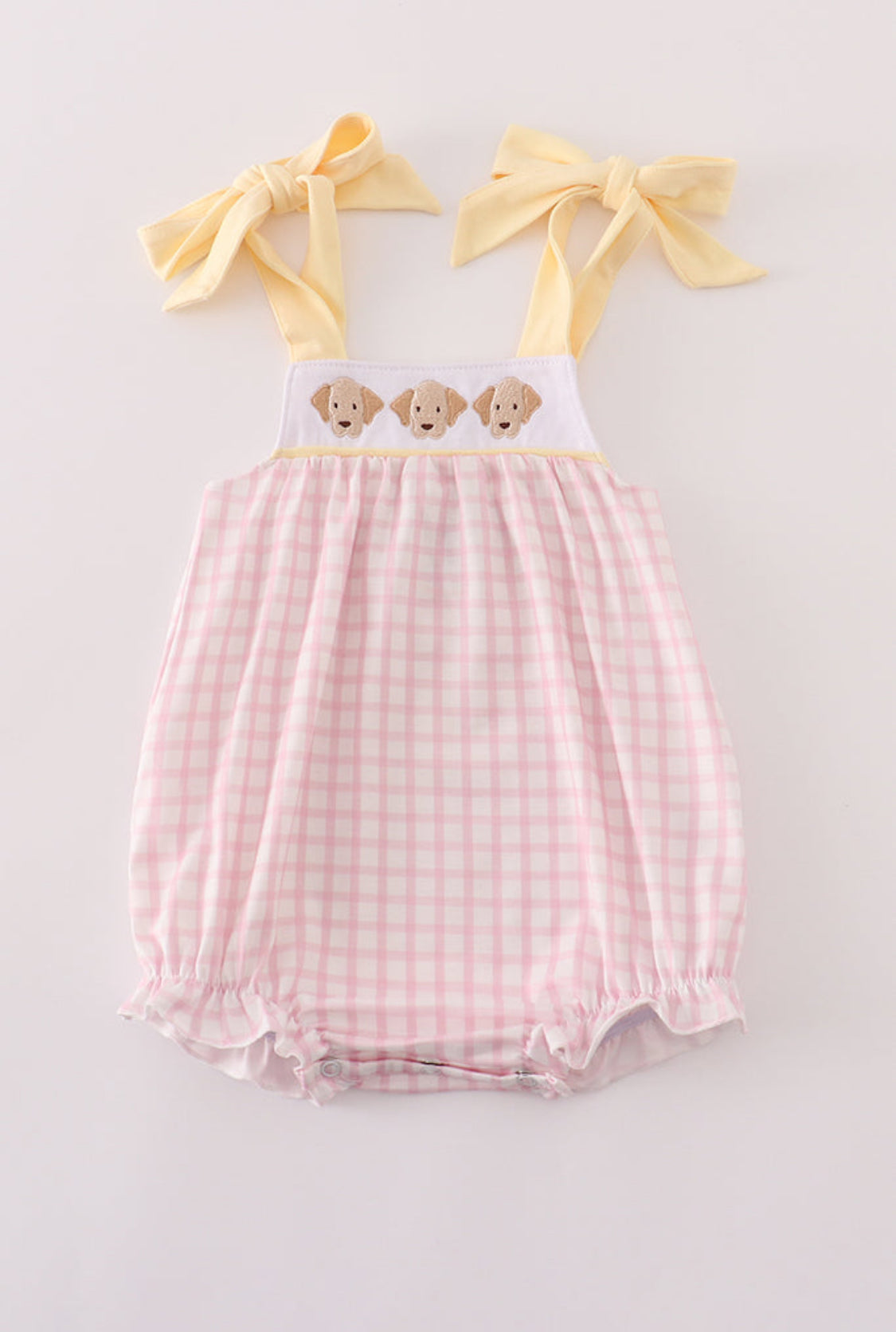 Pink Puppy Embroidery Gingham Girl’s Bubble