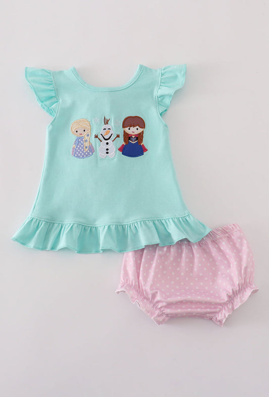 Blue Character Appliqué Girl Bloomer Set