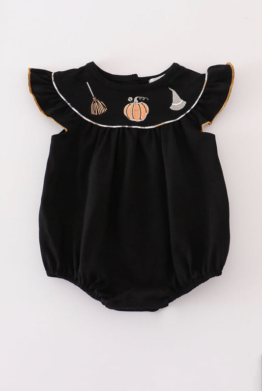 Black Witch Pumpkin Embroidery Girl’s Bubble
