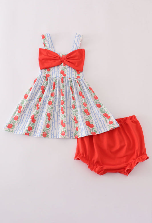 Apple Print Bow Girl’s Bloomer Set