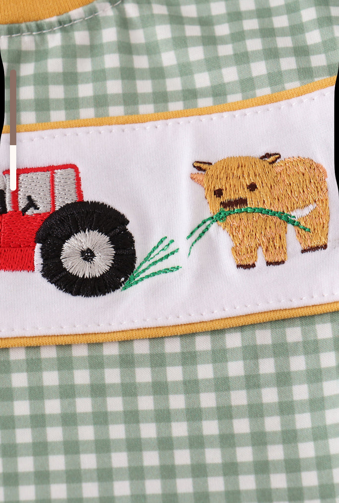 Highland Cow Embroidery Gingham Romper
