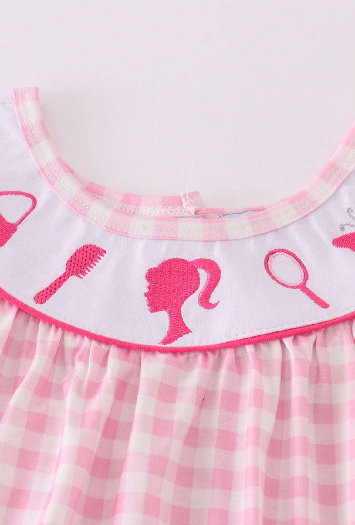 Girl’s Pink Barbie Embroidered Gingham Short Set