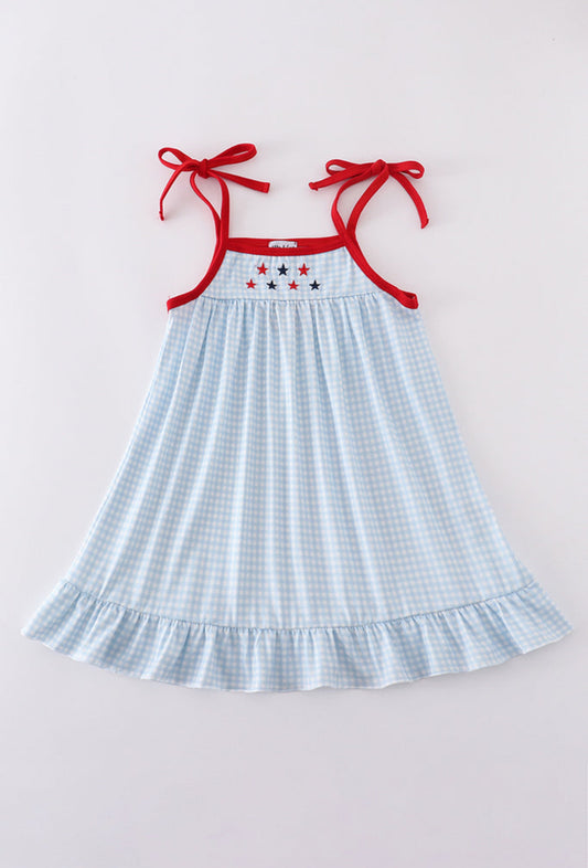 Gingham Star Embroidery Girl’s Dress