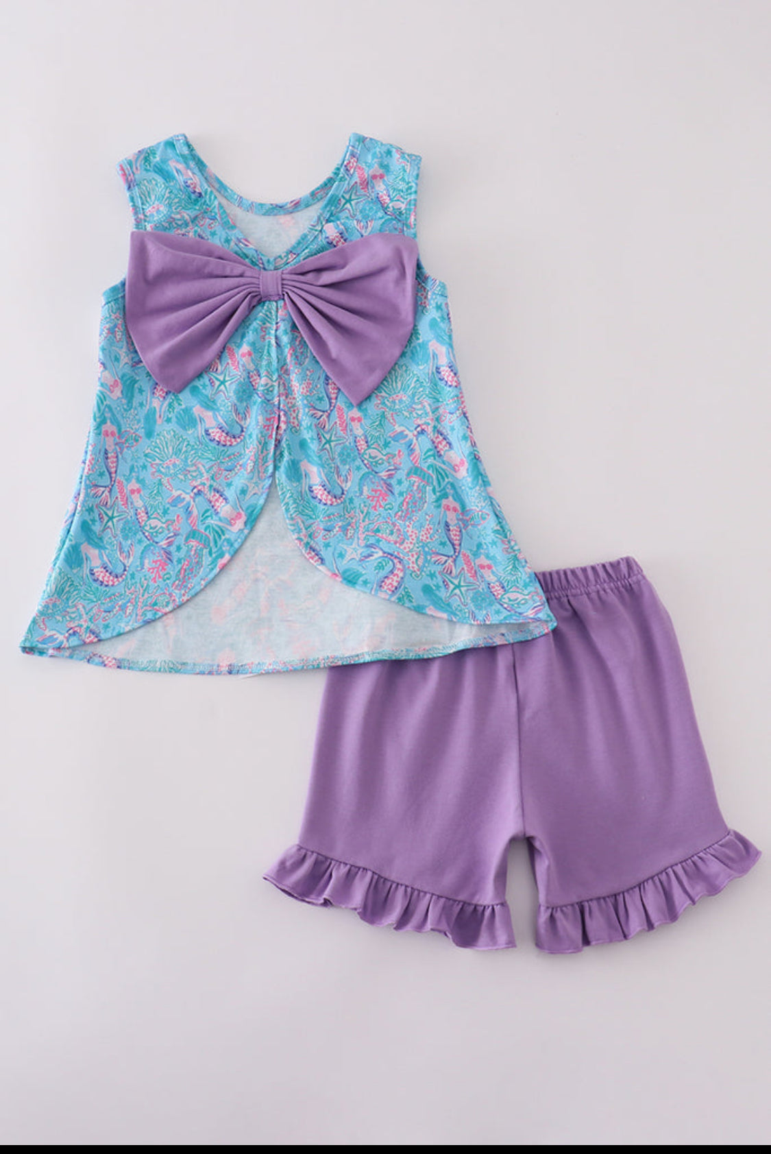 Mermaid Lagoon Embroidery Girl’s Short Set