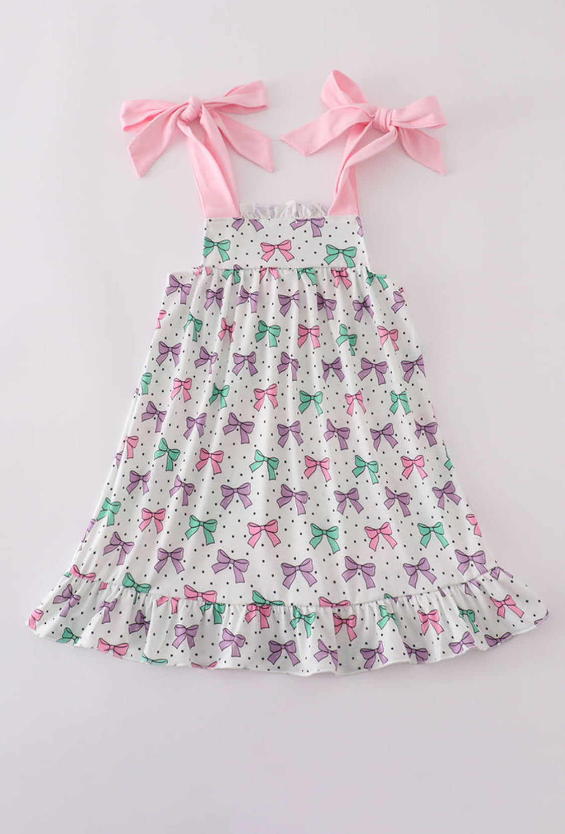 Pink Bow Embroidery Girl’s Ruffle Dress