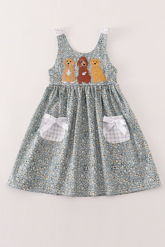Floral Puppy Embroidery Dress