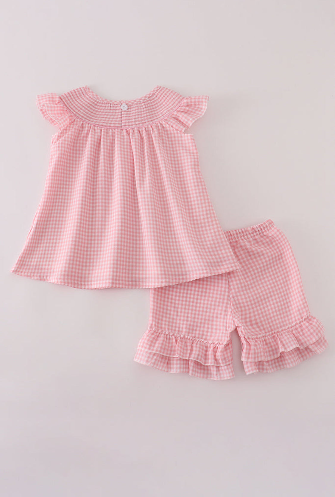 Pink Floral Smocked Girl’s Shorts Set
