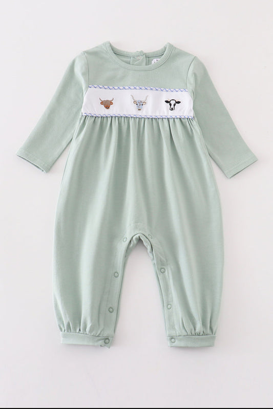 Premium Green Cow Appliqué Boy’s Romper