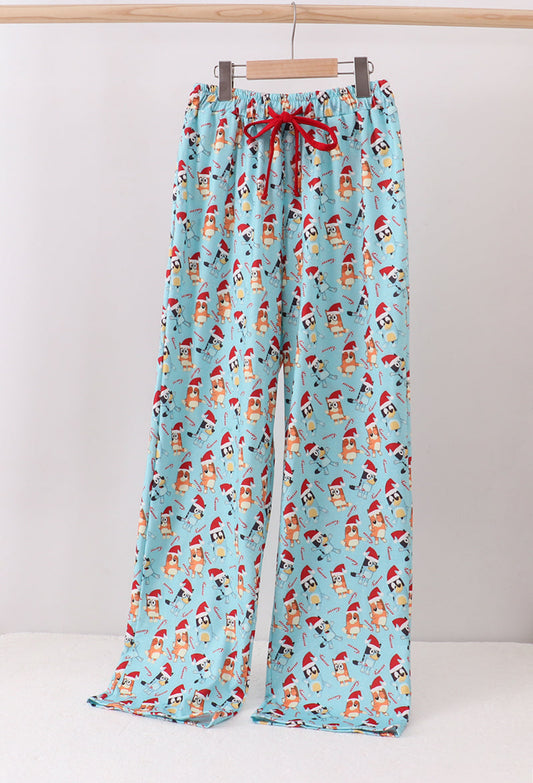 Blue Christmas Character Print MOM Pajama Pants