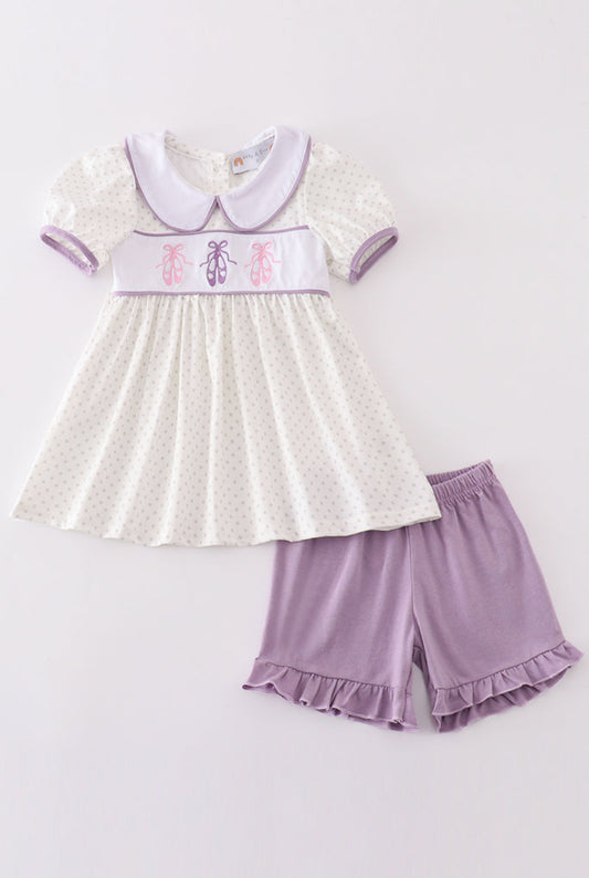 Girl’s Purple Ballet Embroidered Short Set